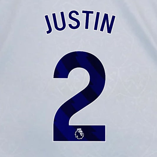 2024 2025 OFFICIAL LEICESTER CITY JUSTIN 2 BLUE 3RD PLAYER SIZE NAME SET