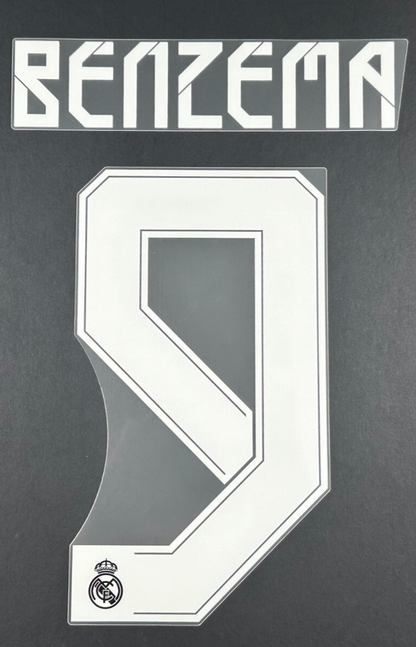 2021 2022 REAL MADRID BENZEMA 9 WHITE AWAY 3RD PLAYER SIZE NAMESET