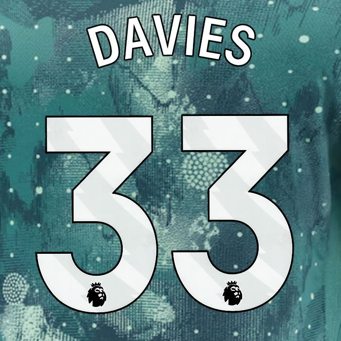 2024 2025 TOTTENHAM DAVIES 33 WHITE 3RD PLAYER SIZE NAME SET