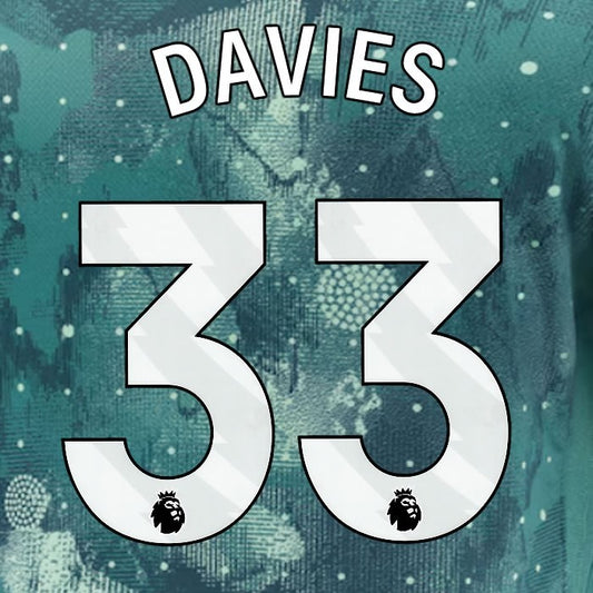 2024 2025 TOTTENHAM DAVIES 33 WHITE 3RD PLAYER SIZE NAME SET
