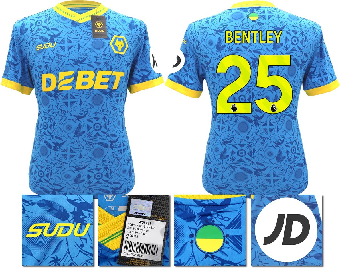 BNWT 2025/2026 WOLVES F.C.  SUDU THIRD SHIRT BENTLEY 25