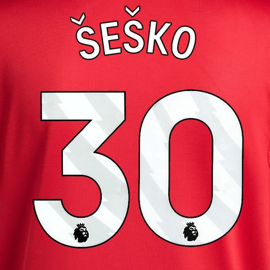 2025 2026 MANCHESTER UNITED SESKO 30 HOME WHITE PLAYER SIZE NAMESET
