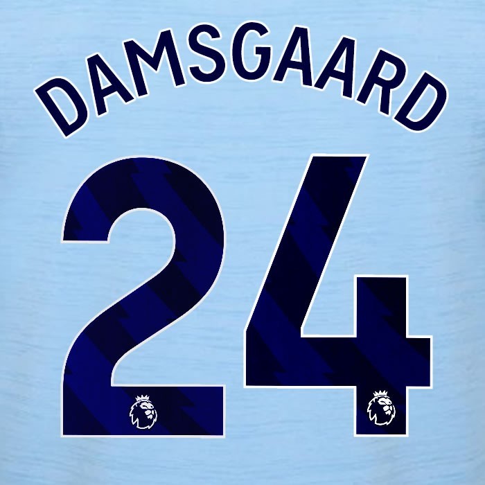 2023 2024 BRENTFORD DAMSGAARD 24 OFFICIAL BLUE AWAY PLAYER SIZE NAMESET
