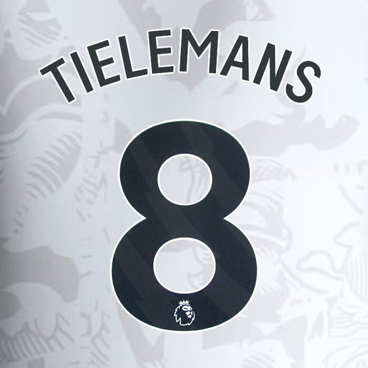2023 2024 ASTON VILLA TIELEMANS 8 OFFICIAL BLACK AWAY PLAYER SIZE NAMESET