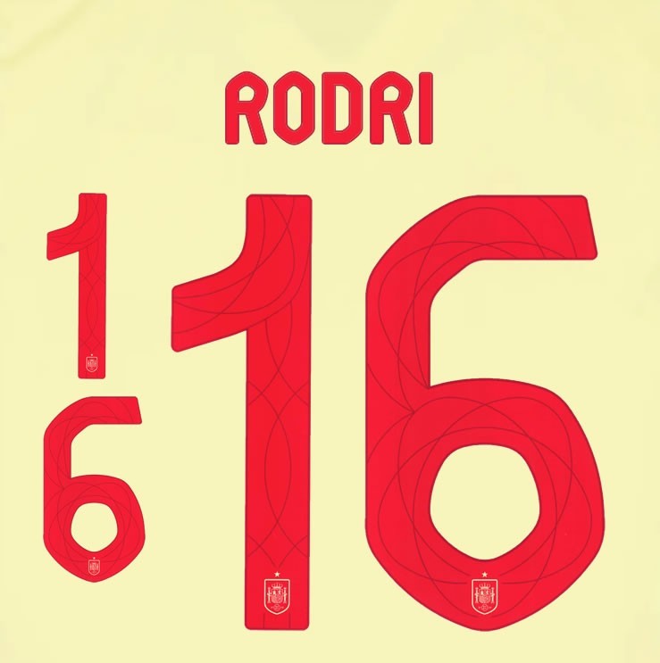 2024 2025 OFFICIAL SPAIN RODRI 16 AWAY PLAYER SIZE NAMESET