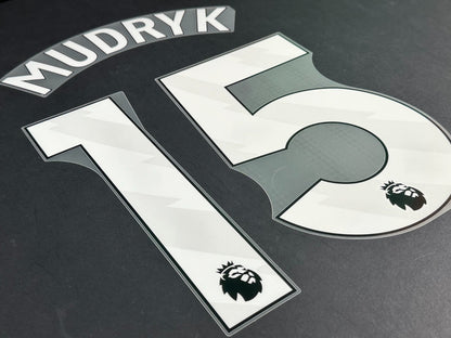 CHELSEA 2024 2025 MUDRYK 15 OFFICIAL AVERY DENNISON WHITE PLAYER SIZE NAME SET