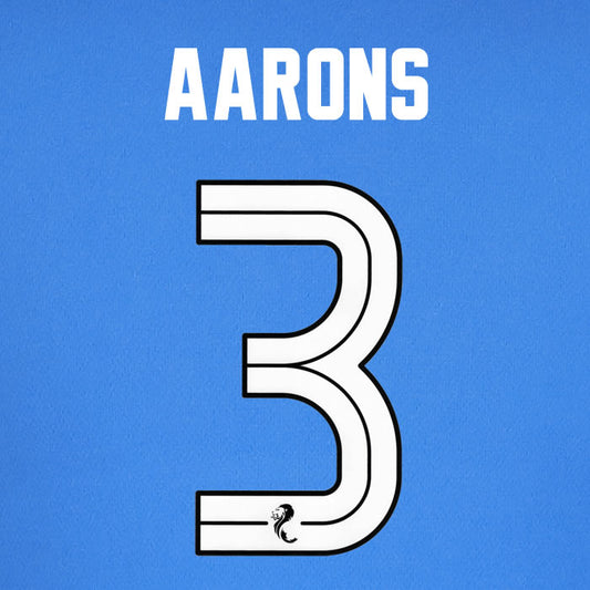 2025 2026 Rangers AARONS 3 WHITE HOME OFFICIAL PLAYER SIZE NAMESET