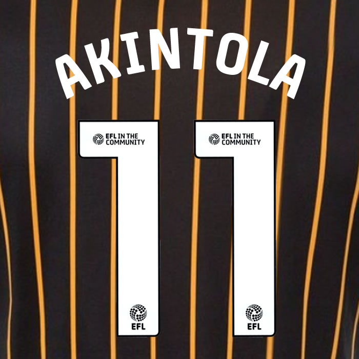 2025 2026 Hull City AKINTOLA 11 WHITE AWAY OFFICIAL PLAYER SIZE NAMESET