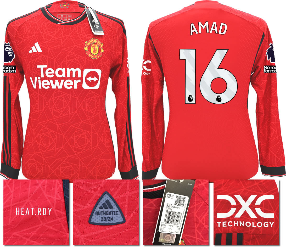 BNWT 2023 2024 AUTHENTIC MANCHESTER UNITED ADIDAS HOME SHIRT LS AMAD 16