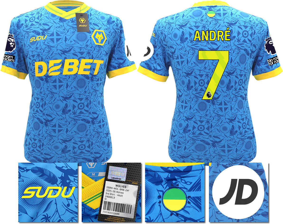 BNWT 2025/2026 WOLVERHAMPTON WANDERERS F.C.  SUDU THIRD SHIRT ANDRE 7