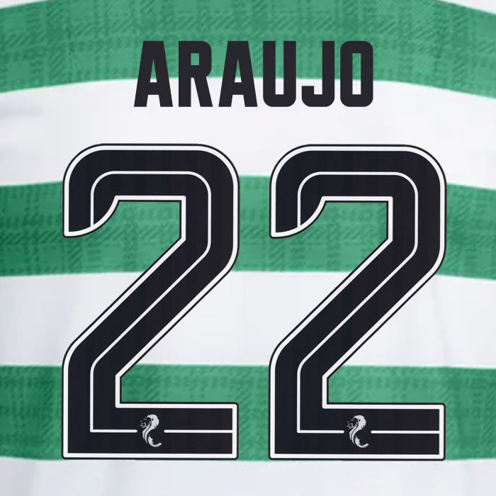 2025 2026 Celtic ARAUJO 22 WHITE HOME OFFICIAL PLAYER SIZE NAMESET