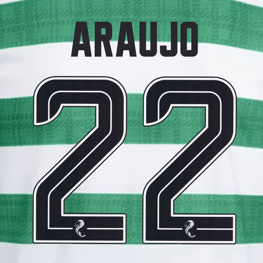 2025 2026 Celtic ARAUJO 22 WHITE HOME OFFICIAL PLAYER SIZE NAMESET