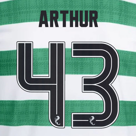 2025 2026 Celtic ARTHUR 43 WHITE HOME OFFICIAL PLAYER SIZE NAMESET