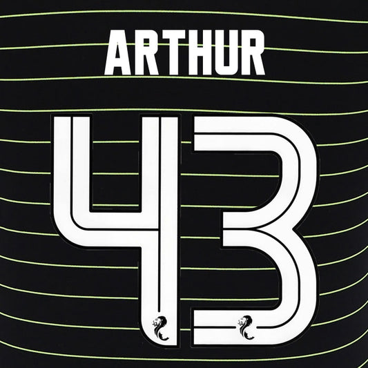 2025 2026 Celtic ARTHUR 43 WHITE AWAY OFFICIAL PLAYER SIZE NAMESET