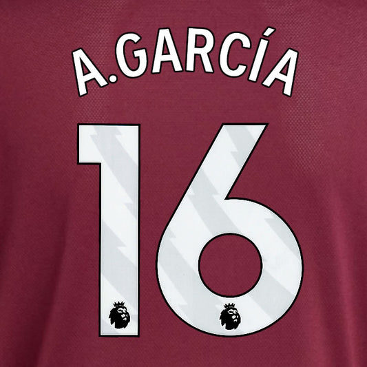 2025 2026 ASTON VILLA A. GARCIA 16 OFFICIAL WHITE HOME PLAYER SIZE NAMESET