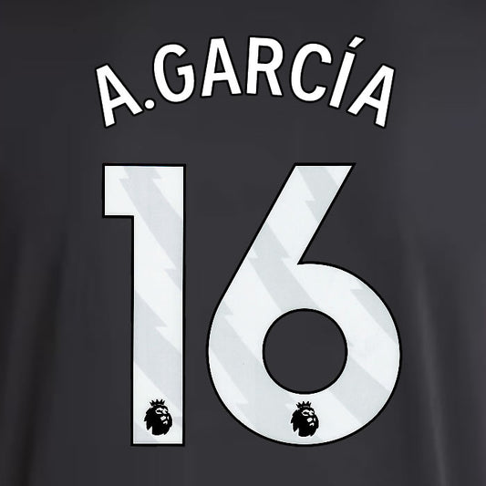 2025 2026 ASTON VILLA A. GARCIA 16 OFFICIAL WHITE AWAY PLAYER SIZE NAMESET