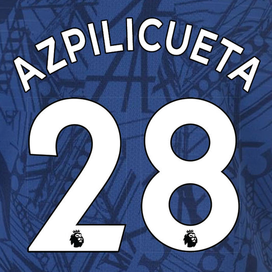2019 2020 CHELSEA AZPILICUETA 28 WHITE HOME OFFICIAL PLAYER SIZE NAME SET
