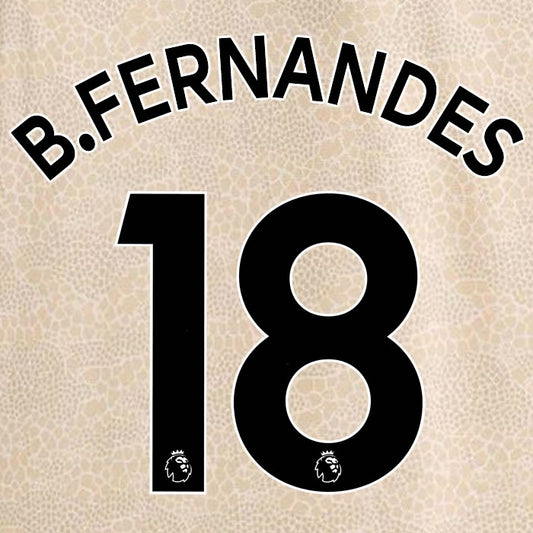 2019 2020 MANCHESTER UNITED B. FERNANDES 18 WHITE AWAY OFFICIAL PLAYER SIZE NAME SET