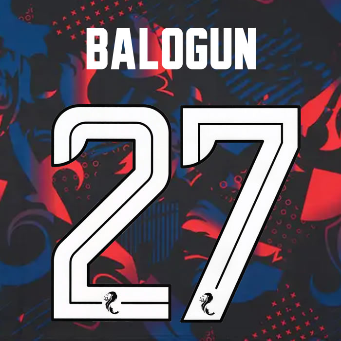 2024 2025 Rangers BALOGUN 27 WHITE 3RD OFFICIAL PLAYER SIZE NAMESET