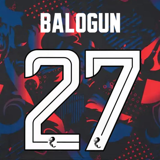 2024 2025 Rangers BALOGUN 27 WHITE 3RD OFFICIAL PLAYER SIZE NAMESET