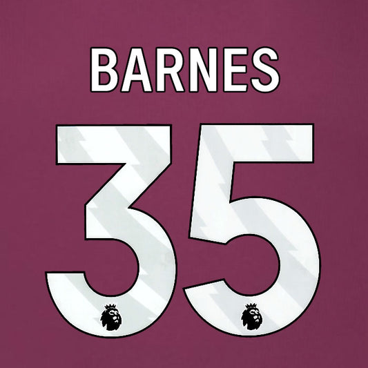 2025 2026 BURNLEY BARNES 35 OFFICIAL WHITE HOME PLAYER SIZE NAMESET