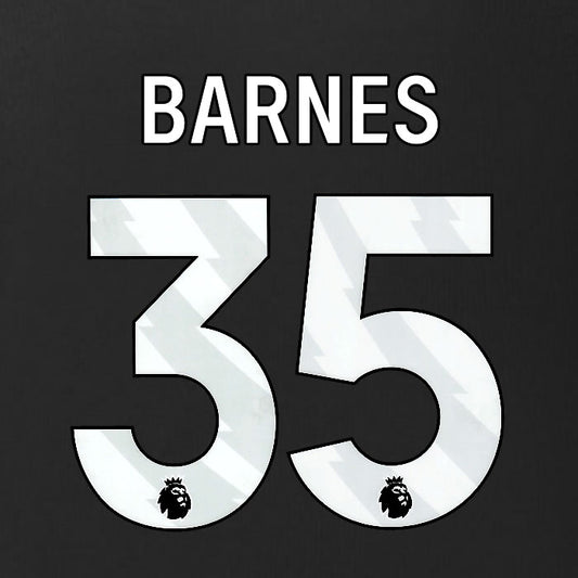 2025 2026 BURNLEY BARNES 35 OFFICIAL WHITE 3RD PLAYER SIZE NAMESET