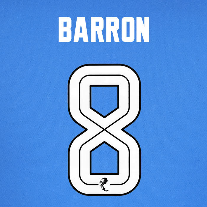 2024 2025 Rangers BARRON 8 WHITE HOME OFFICIAL PLAYER SIZE NAMESET