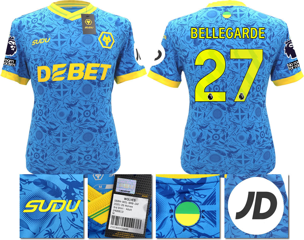 BNWT 2025/2026 WOLVERHAMPTON WANDERERS F.C.  SUDU THIRD SHIRT BELLEGARDE 27