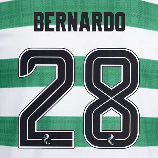 2025 2026 Celtic BERNARDO 28 WHITE HOME OFFICIAL PLAYER SIZE NAMESET