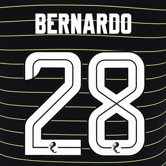 2025 2026 Celtic BERNARDO 28 WHITE AWAY OFFICIAL PLAYER SIZE NAMESET