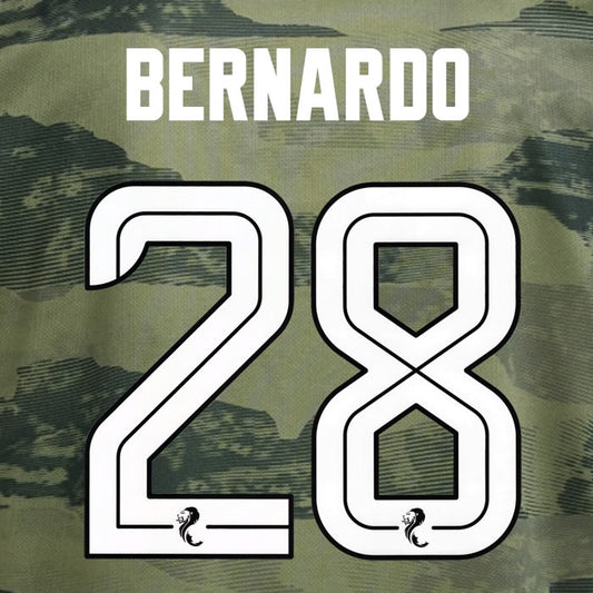 2024 2025 Celtic BERNARDO 28 WHITE 3RD OFFICIAL PLAYER SIZE NAMESET