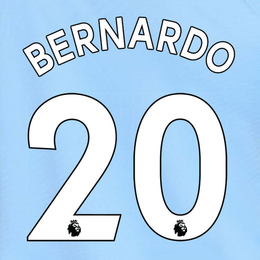 2019 2020 MANCHESTER CITY BERNARDO 20 WHITE HOME OFFICIAL PLAYER SIZE NAME SET