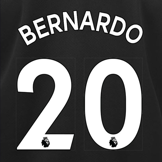 2019 2020 MANCHESTER CITY BERNARDO 20 WHITE AWAY OFFICIAL PLAYER SIZE NAME SET
