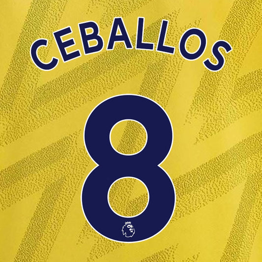 2019 2020 ARSENAL D. CEBALLOS 8 WHITE AWAY OFFICIAL PLAYER SIZE NAME SET
