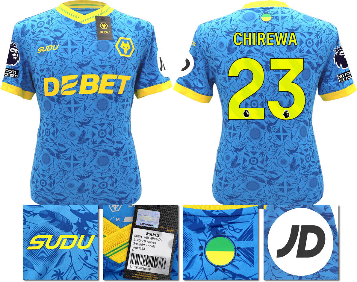 BNWT 2025/2026 WOLVERHAMPTON WANDERERS F.C.  SUDU THIRD SHIRT CHIREWA 23