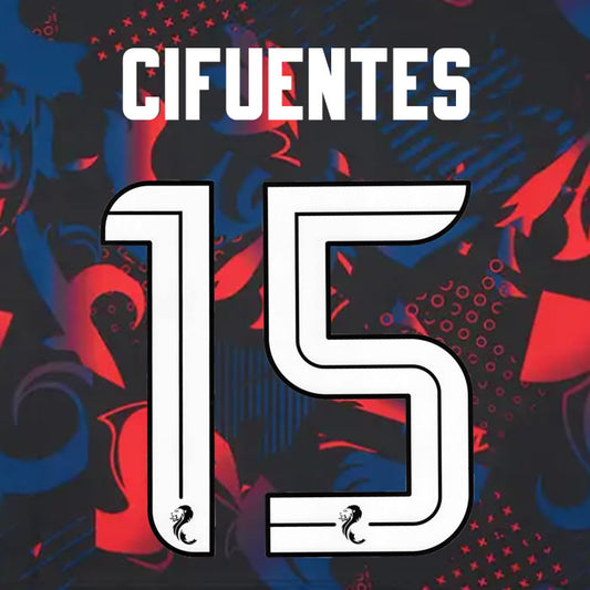 2024 2025 Rangers CIFUENTES 15 WHITE 3RD OFFICIAL PLAYER SIZE NAMESET