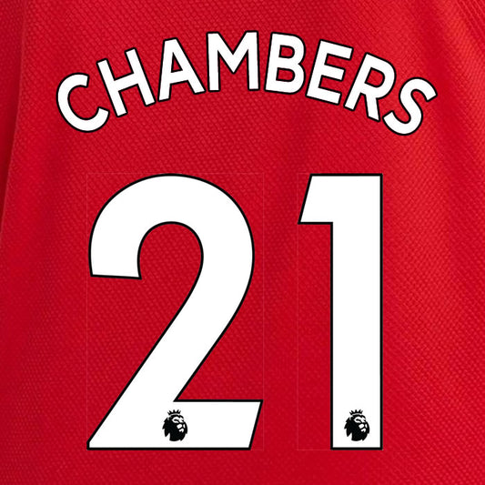 2019 2020 ARSENAL CHAMBERS 21 WHITE HOME OFFICIAL PLAYER SIZE NAME SET