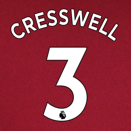 2019 2020 WEST HAM CRESSWELL 3 WHITE HOME OFFICIAL PLAYER SIZE NAME SET