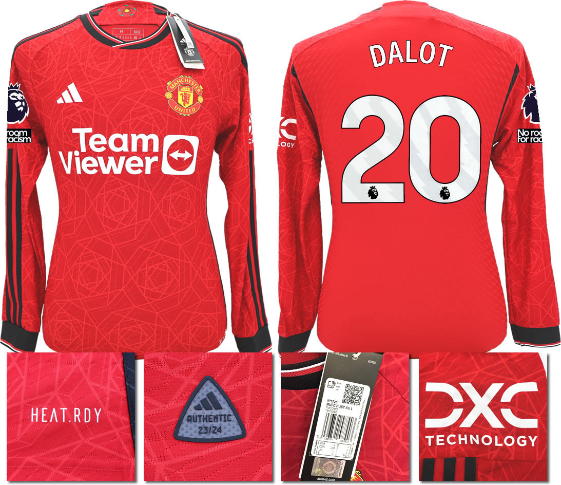 BNWT 23 24 AUTHENTIC MANCHESTER UNITED ADIDAS HOME SHIRT LS DALOT 20