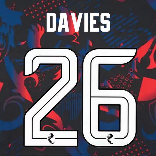 2024 2025 Rangers DAVIES 26 WHITE 3RD OFFICIAL PLAYER SIZE NAMESET