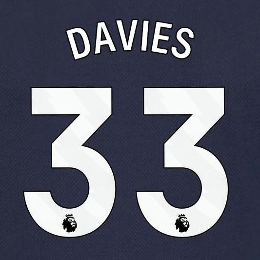 2023 2024 OFFICIAL TOTTENHAM HOTSPUR DAVIES 33 AWAY PLAYER SIZE NAME SET