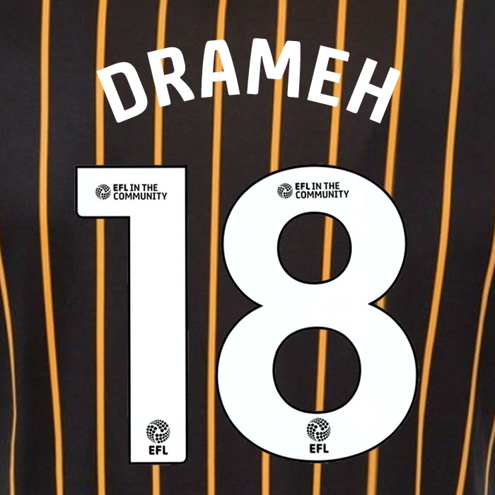 2025 2026 Hull City DRAMEH 18 WHITE AWAY OFFICIAL PLAYER SIZE NAMESET