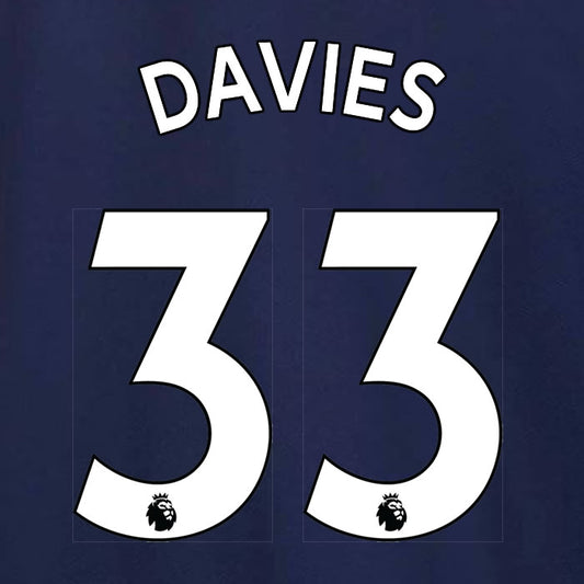 2019 2020 TOTTENHAM HOTSPUR DAVIES 33 WHITE AWAY OFFICIAL PLAYER SIZE NAME SET