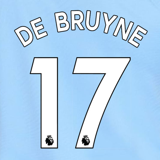 2019 2020 MANCHESTER CITY DE BRUYNE 17 WHITE HOME OFFICIAL PLAYER SIZE NAME SET