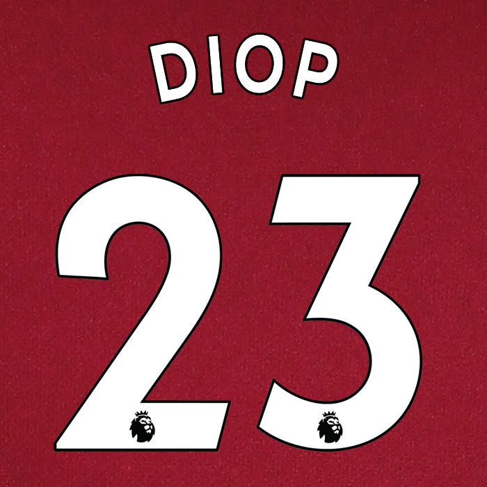 2019 2020 WEST HAM DIOP 23 WHITE HOME OFFICIAL PLAYER SIZE NAME SET
