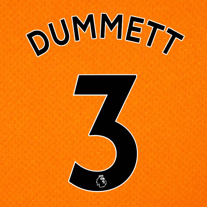 2019 2020 NEWCASTLE UNITED DUMMETT 3 WHITE 3RD OFFICIAL PLAYER SIZE NAME SET