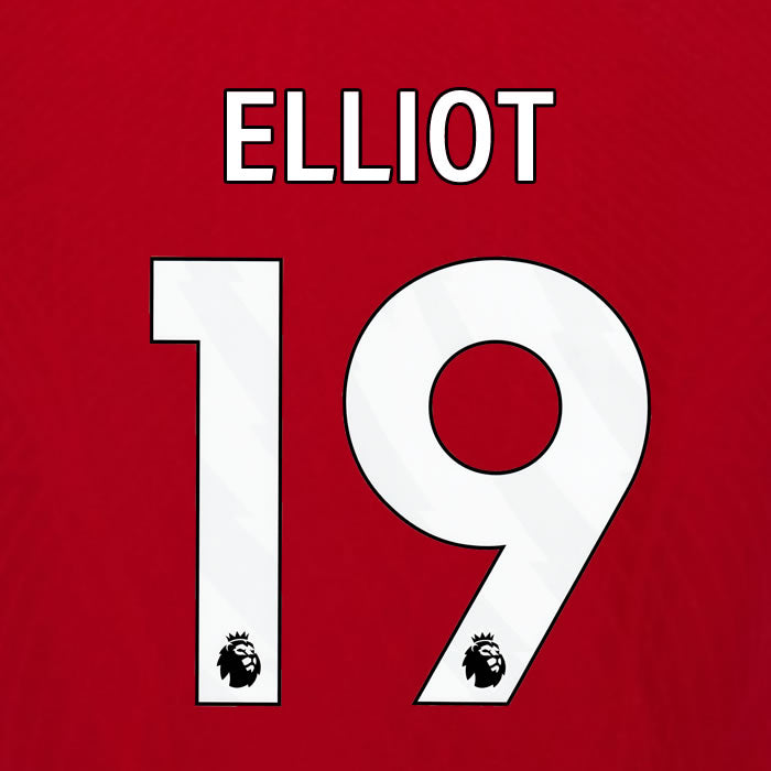 2023 2024 OFFICIAL LIVERPOOL ELLIOTT 19 HOME PLAYER SIZE NAME SET