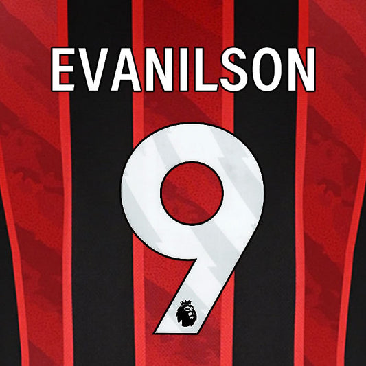 2025 2026 BOURNEMOUTH EVANILSON 9 WHITE HOME PLAYER SIZE NAME SET