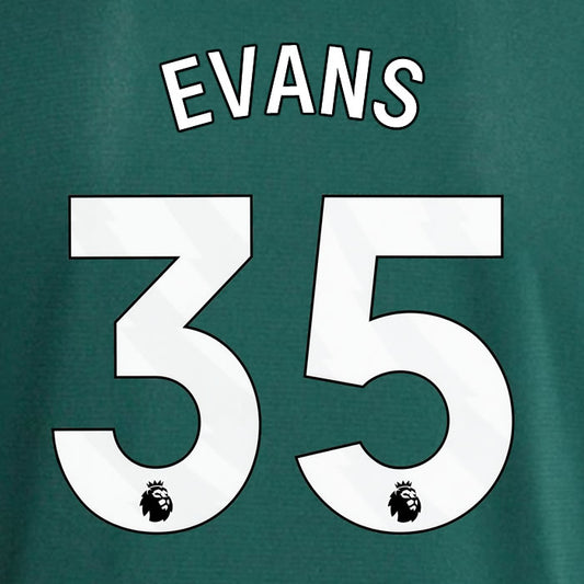 2023 2024 OFFICIAL MANCHESTER UNITED EVANS 35 AWAY PLAYER SIZE NAME SET