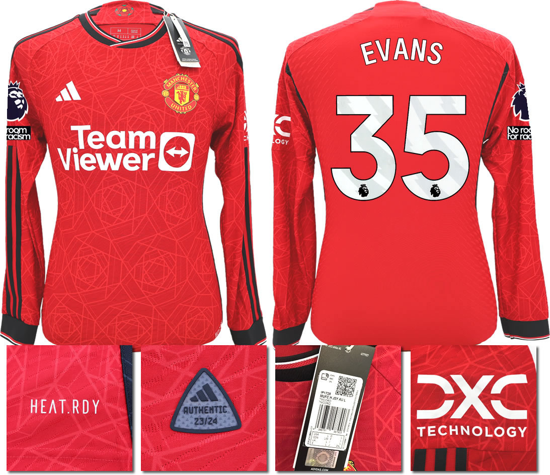 BNWT 23 24 AUTHENTIC MANCHESTER UNITED ADIDAS HOME SHIRT LS EVANS 35